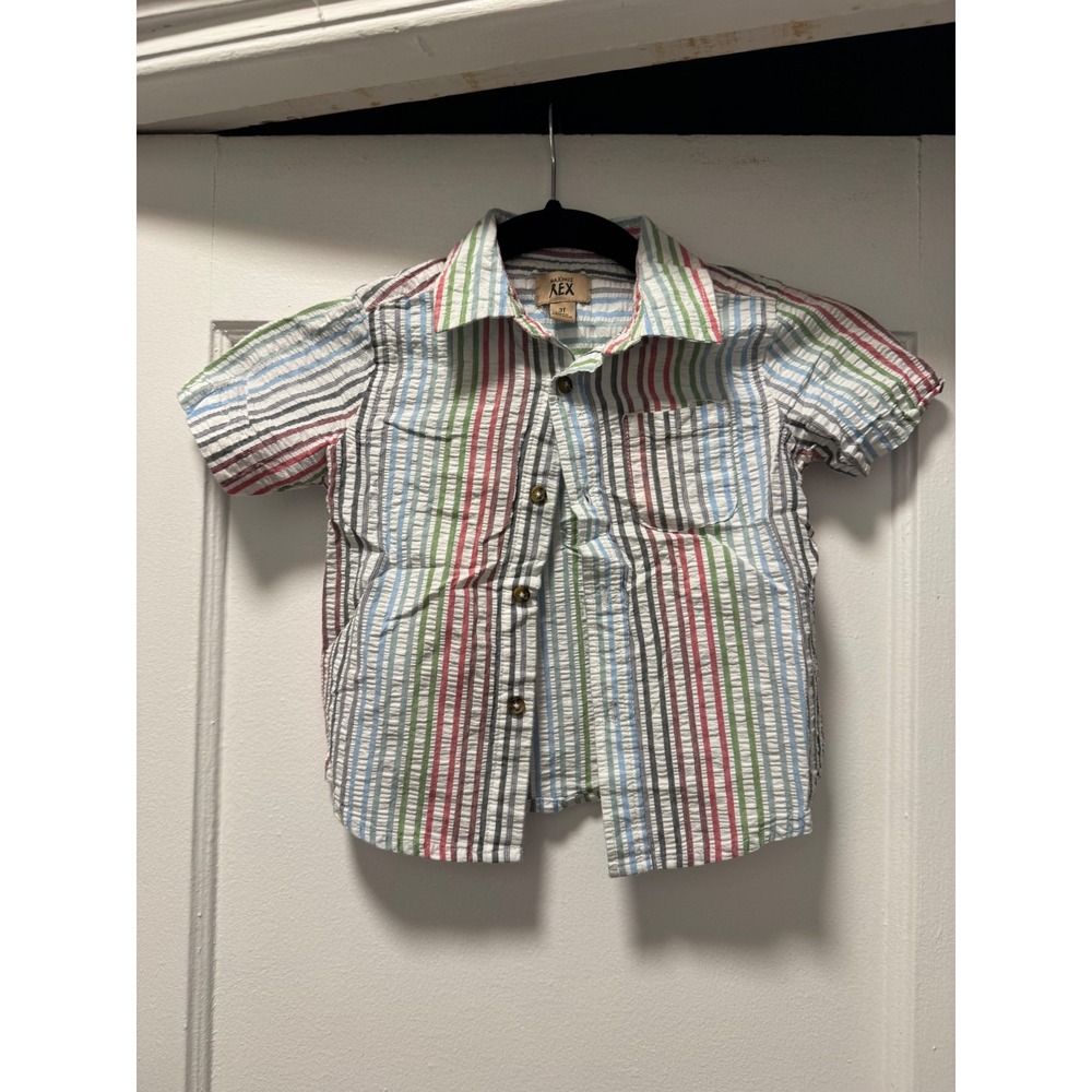 Maximus Rex Boys 3T Seersucker Stripe Short Sleeve Button Down Shirt Multi-Color